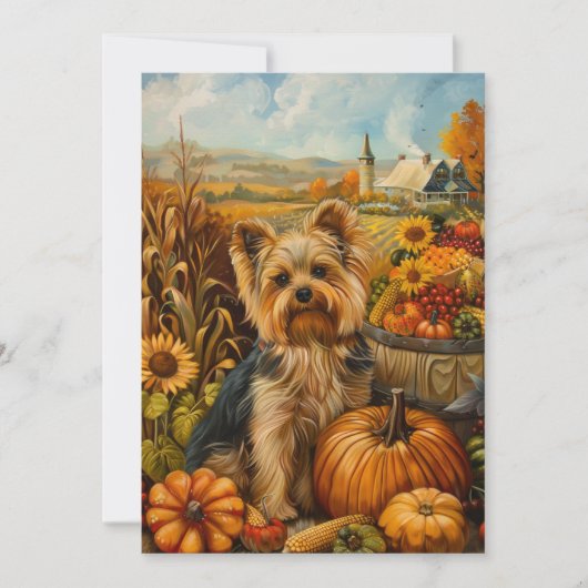 Cartes Pour Fêtes Annuelles Biewer Terrier Chien Récolte d'Automne Action de G (Devant)