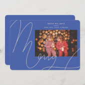 Cartes Pour Fêtes Annuelles Big Bold Fun Periwinkkt Blue Script Merry Holiday (Devant / Derrière)