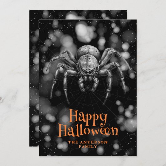 Cartes Pour Fêtes Annuelles Big Spider Cobweb Happy Halloween Card (Devant / Derrière)