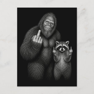Cartes Pour Fêtes Annuelles Bigfoot et Raccoon doigt d'honneur