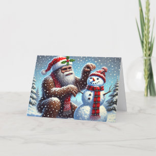Cartes Pour Fêtes Annuelles Bigfoot faisant un bonhomme de neige Noël