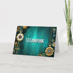 Cartes Pour Fêtes Annuelles Bijou Steampunk Montre sur un Fond Vert
