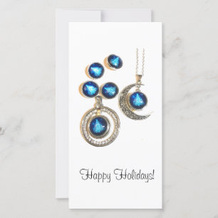 Cartes Pour Fêtes Annuelles Bijoux de Noël Arbre bleu noir brillant Lune
