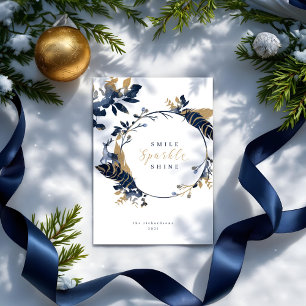 Cartes Pour Fêtes Annuelles Bijoux Marine & Or Plumes & Foliage Wreath