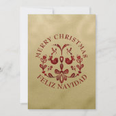 Cartes Pour Fêtes Annuelles Bilingue Noël Espagnol Or Bourgogne Oiseaux (Devant)