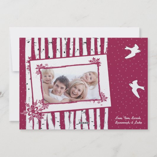 Cartes Pour Fêtes Annuelles Birch Trees & Birds Joyeux Noël (Dos)