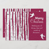 Cartes Pour Fêtes Annuelles Birch Trees & Birds Joyeux Noël (Devant / Derrière)