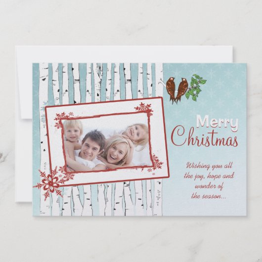 Cartes Pour Fêtes Annuelles Birch Trees & Flying Birds Red Joyeux Noël (Devant)