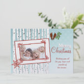 Cartes Pour Fêtes Annuelles Birch Trees & Flying Birds Red Joyeux Noël (Debout devant)