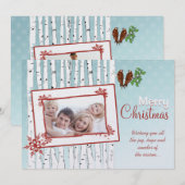 Cartes Pour Fêtes Annuelles Birch Trees & Flying Birds Red Joyeux Noël (Devant / Derrière)