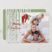 Cartes Pour Fêtes Annuelles Birch Trees Inséparables rouges Joyeux Noël (Devant / Derrière)