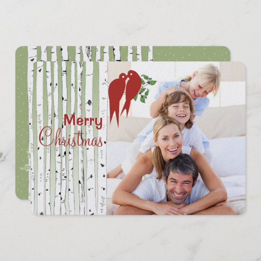 Cartes Pour Fêtes Annuelles Birch Trees Inséparables rouges Joyeux Noël (Devant / Derrière)