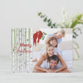Cartes Pour Fêtes Annuelles Birch Trees Inséparables rouges Joyeux Noël (Debout devant)