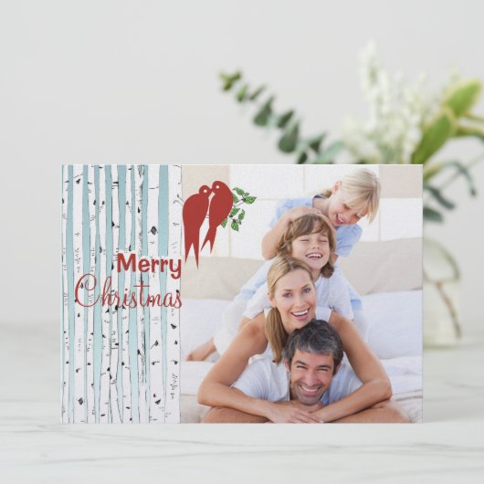 Cartes Pour Fêtes Annuelles Birch Trees Inséparables rouges Joyeux Noël (Debout devant)