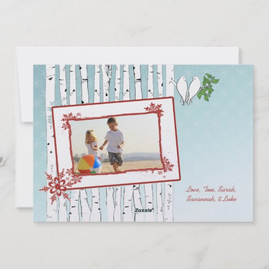 Cartes Pour Fêtes Annuelles Birch Trees Oiseaux blancs Red Joyeux Noël (Dos)