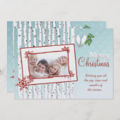 Cartes Pour Fêtes Annuelles Birch Trees Oiseaux blancs Red Joyeux Noël (Devant / Derrière)