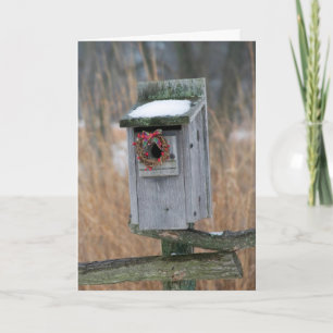 Cartes Pour Fêtes Annuelles Birdhouse avec couronne de vacances