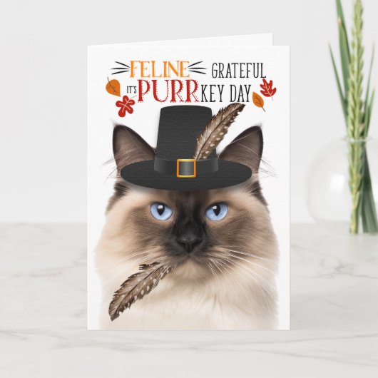 Cartes Pour Fêtes Annuelles Birman Cat Feline Grateful pour PURRkey Day (Devant)