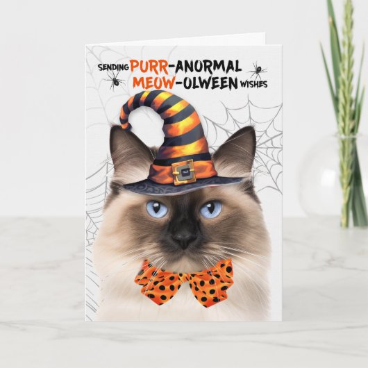 Cartes Pour Fêtes Annuelles Birman Halloween Chat PURRanormal MEOWolween (Devant)