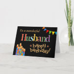 Cartes Pour Fêtes Annuelles Birthday Card pour le Husband, Bunting and Candles<br><div class="desc">A bright and colourful Birthday for a Husband,  with Birthday Cake Candles,  Bunting and Stars and the word,  'Husband' in patterned lettering,  outlined in gold-effect (not métallc ink) and Happy Birthday,  donc in effect,  all a black groet. A digital design par Judy Adamson.</div>
