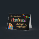 Cartes Pour Fêtes Annuelles Birthday Card pour le Husband, Bunting and Candles<br><div class="desc">A bright and colourful Birthday for a Husband,  with Birthday Cake Candles,  Bunting and Stars and the word,  'Husband' in patterned lettering,  outlined in gold-effect (not métallc ink) and Happy Birthday,  donc in effect,  all a black groet. A digital design par Judy Adamson.</div>