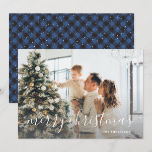 Cartes Pour Fêtes Annuelles Bison Bleu Noir Plaid Photo Joyeux Noël
