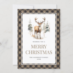 Cartes Pour Fêtes Annuelles Bison Plaid Aquarelle Cerf neige Joyeux Noël