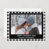 Cartes Pour Fêtes Annuelles Bison Plaid Black White Fall (Devant / Derrière)
