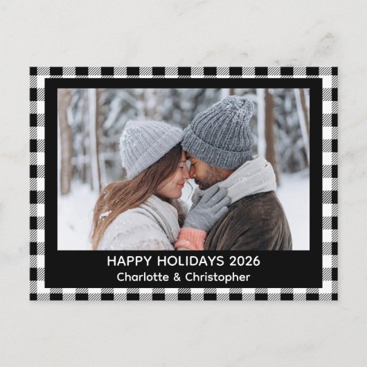 Cartes Pour Fêtes Annuelles Bison Plaid Black White Fall (Devant)