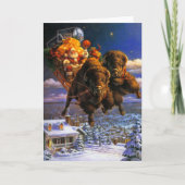 Cartes Pour Fêtes Annuelles Bison Pulling Père Noël (Devant)