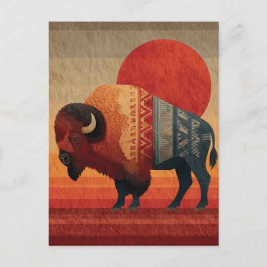 Cartes Pour Fêtes Annuelles Bison stylisé avec Motifs amérindiens (Devant)
