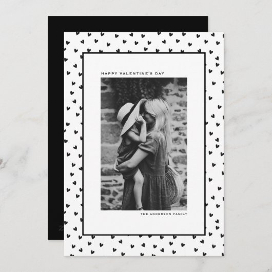 Cartes Pour Fêtes Annuelles Black and White Heart Pattern Valentine's Day (Devant / Derrière)