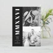 Cartes Pour Fêtes Annuelles Black and White Roman Numerals Two Photo (Debout devant)