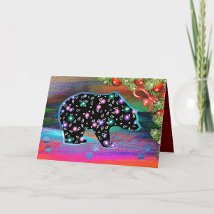 Cartes Pour Fêtes Annuelles Black Bear Spirit Northern Light Colour Noël