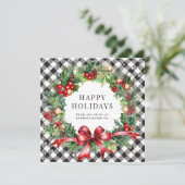 Cartes Pour Fêtes Annuelles Black Buffalo Plaid Stars Holly Berries Business (Debout devant)