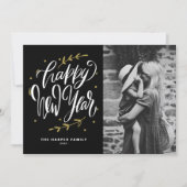 Cartes Pour Fêtes Annuelles Black Calligraphy and Wreath New Year Photo (Devant)