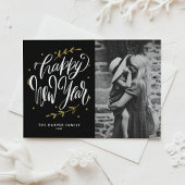 Cartes Pour Fêtes Annuelles Black Calligraphy and Wreath New Year Photo
