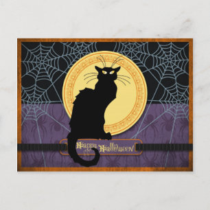 Cartes Pour Fêtes Annuelles Black Cat et Spider Webs sur la nuit d'Halloween