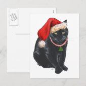 Cartes Pour Fêtes Annuelles Black Cat in Santa Hat (Devant / Derrière)