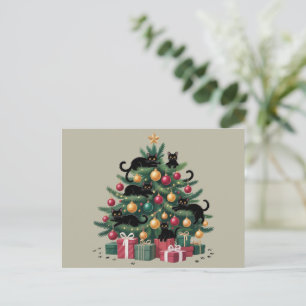 Cartes Pour Fêtes Annuelles Black Cats Noël Arbre Amoureux des chats Lumières 