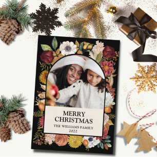 Cartes Pour Fêtes Annuelles Black Christmas Botanical Floral One Photo Arch