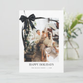 Cartes Pour Fêtes Annuelles Black Coquette Bow Photo de Noël (Debout devant)