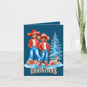 Cartes Pour Fêtes Annuelles Black Cowboy Cowgirl Couple hiver Scène de Noël