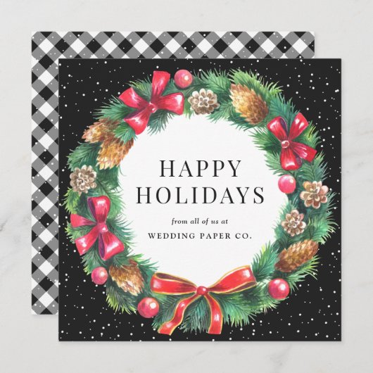 Cartes Pour Fêtes Annuelles Black En vichy Plaid Christmas Wath Business (Devant / Derrière)