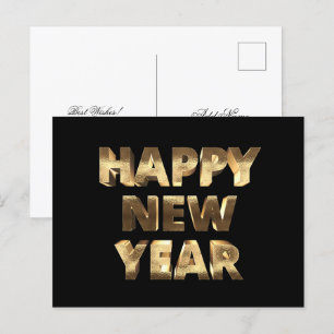 Cartes Pour Fêtes Annuelles Black et Gold Look Texte Bonne année