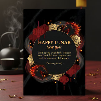 Cartes Pour Fêtes Annuelles Black Gold 2026 Horse Chinese Lunar New Year
