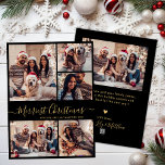 Cartes Pour Fêtes Annuelles Black Gold 5 Photo Collage plus joli Noël<br><div class="desc">Élégante calligraphie Simple moderne Black and Gold 5 Photo Collage Merriest Script Holiday Card. Ce modèle de carte de voeux festif, minimaliste et fantaisiste de cinq (5) photos vacances dispose d'un joli montage photo en grille et d'un texte de salutation "Merriest Christmas" qui est écrit dans une belle tourbillonnant écriture...</div>