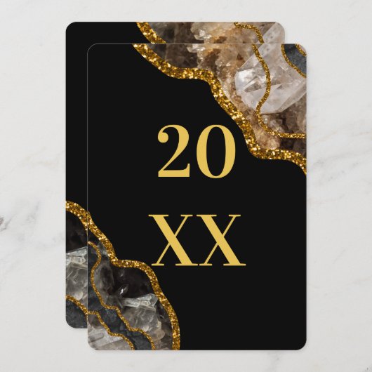 Cartes Pour Fêtes Annuelles Black & Gold Agate Géode Parties scintillant Nouve (Devant / Derrière)