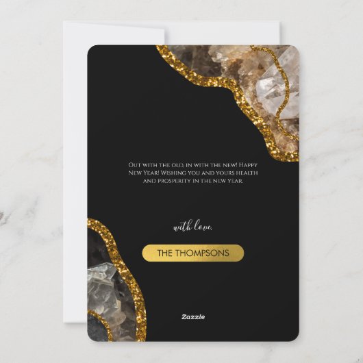 Cartes Pour Fêtes Annuelles Black & Gold Agate Géode Parties scintillant Nouve (Dos)