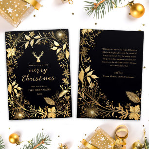Cartes Pour Fêtes Annuelles Black Gold Botanical Festive Stylish Christmas